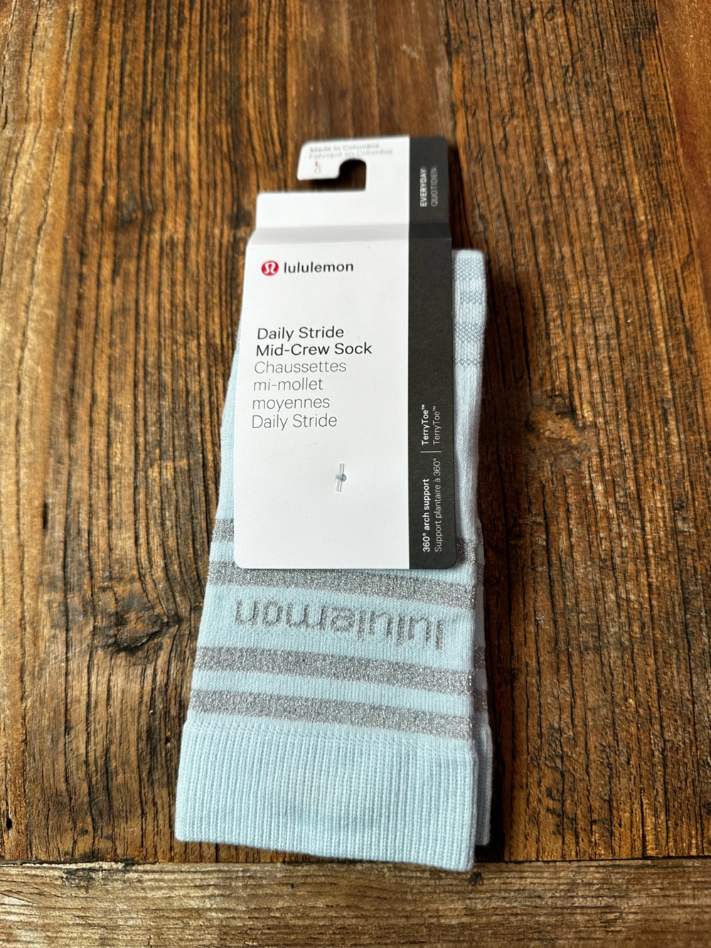 lululemon Daily Stride Mid-Crew Socks - Light Blue with Gray Stripes